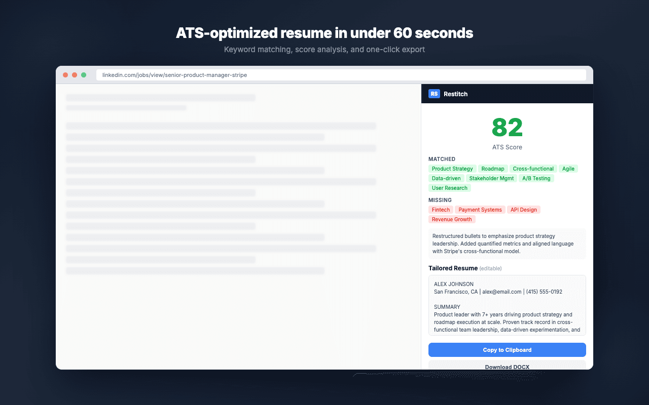 Restitch tailoring a resume against a live job listing